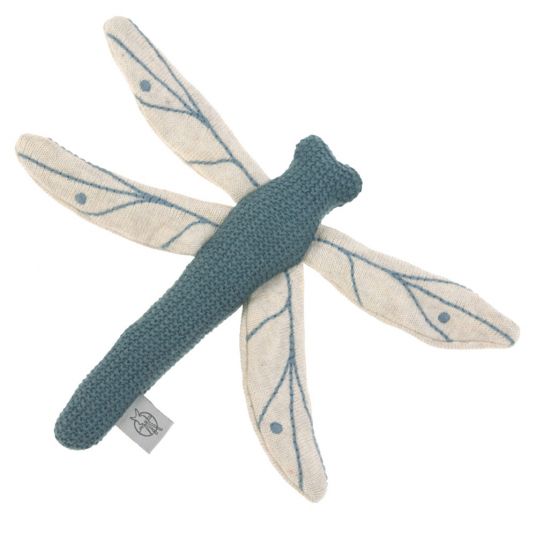 Lässig Animale da gioco in cotone biologico - con sonaglio e carta crepla - Garden Explorer Dragonfly - Blu