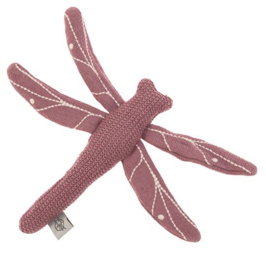 Lässig Organic cotton knitted play animal - with rattle & crackle paper - Garden Explorer Dragonfly - Red