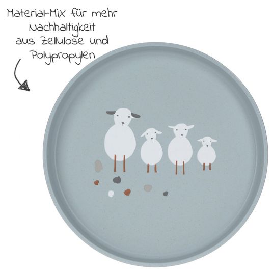 Lässig Plate non-slip - Tiny Farmer - Sheep & Goose - Blue