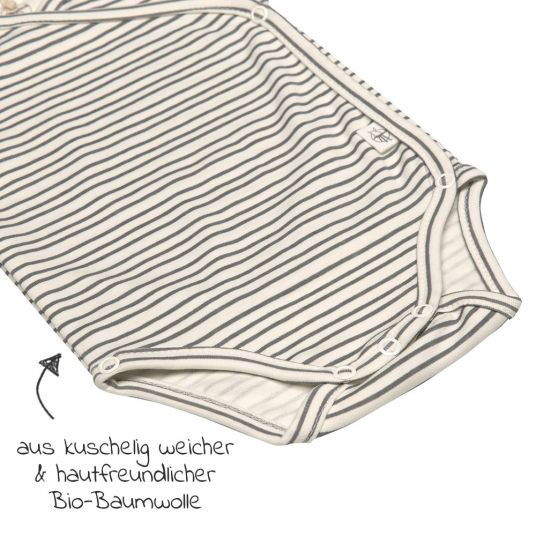Lässig Wickelbody Kurzarm aus Bio-Baumwolle - Striped Grey Anthracite - Gr. 50/56