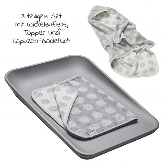 Leander Set fasciatoio e fasciatoio lavabile Matty, comprensivo di topper e asciugamano da bagno con cappuccio - Grigio polvere