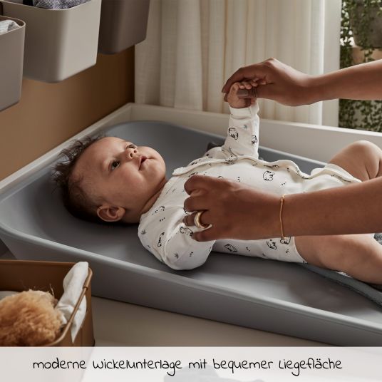 Leander Set fasciatoio e fasciatoio lavabile Matty, comprensivo di topper e asciugamano da bagno con cappuccio - Grigio polvere