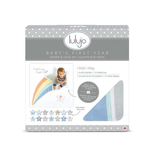 Lulujo Baby-Meilenstein-Decke inkl. Kartenset - I Wish I May I Will