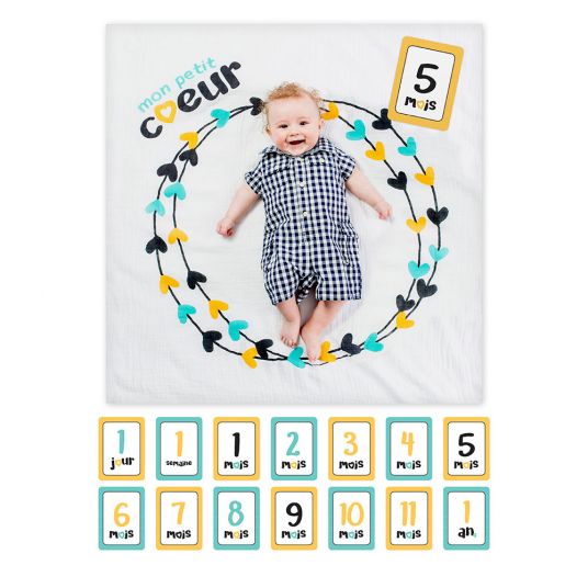 Lulujo Baby milestone blanket incl. card set - Mon petit coeur