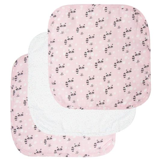 LUMA babycare Panno per l'allattamento 3 confezioni di mussola 32 x 32 cm - Rosa Racoon
