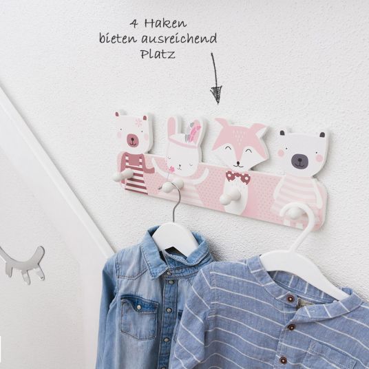 Luvel Kinder-Garderobe - Tierköpfe - Pink / Weiß