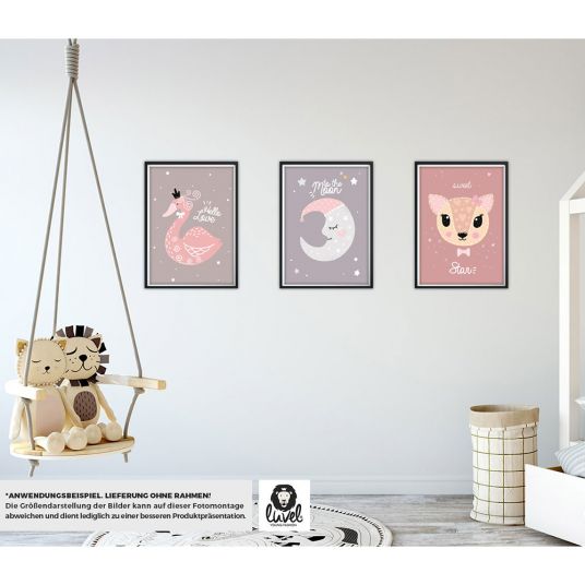 Luvel Set di 3 poster - Dolce - A4 - Rosa