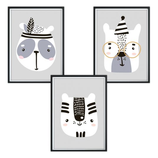 Luvel Poster set of 3 - Animals - A4 - Grey