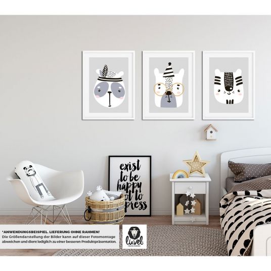 Luvel Poster set of 3 - Animals - A4 - Grey
