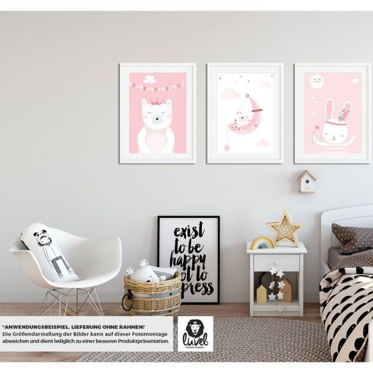 Luvel Poster set of 3 - Animals - A4 - Pink