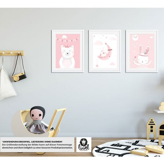 Luvel Poster set of 3 - Animals - A4 - Pink