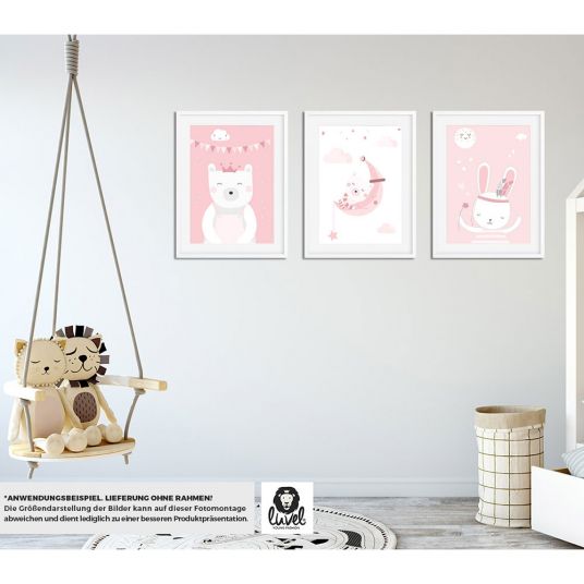 Luvel Poster 3er Set - Tiere - A4 - Rosa