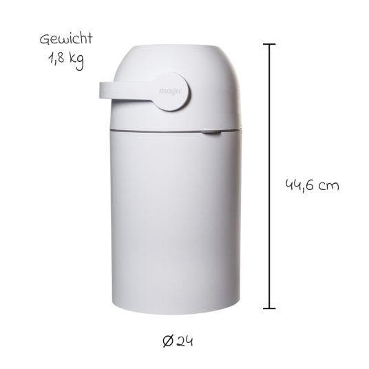 Magic Magic Majestic odorless diaper pail - for conventional bin liners incl. 1 roll with 15 original Magic diaper liners - white