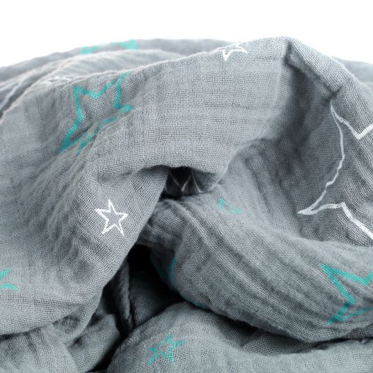 Makian wrap-around & gauze cloth pack of 2 120 x 120 cm - stars - grey turquoise