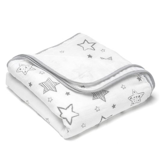 Makian Cuddly blanket gauze 4-ply 120 x 120 cm - Crazy Stars - Grey White