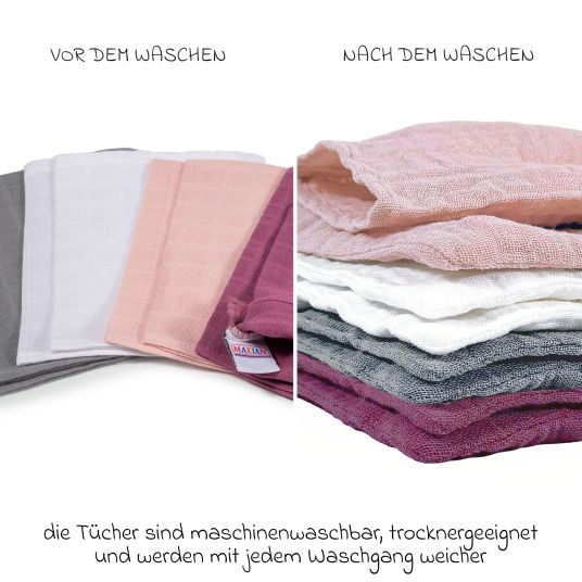 Makian Mull-Waschhandschuh 8er Pack 15 x 20 cm - Orchidee / Puder