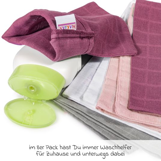 Makian Mull-Waschhandschuh 8er Pack 15 x 20 cm - Orchidee / Puder