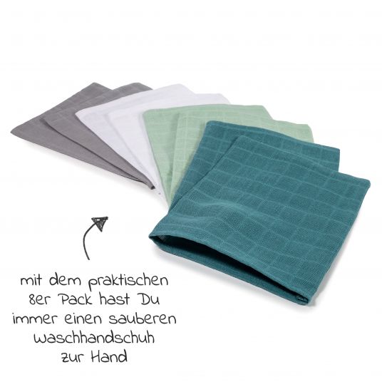 Makian Mull-Waschhandschuh 8er Pack 15 x 20 cm - Patina / Mint