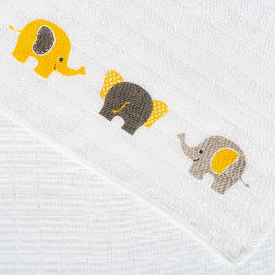Makian Gauze diaper 3 pack - Elephants - Gray Yellow