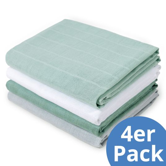 Makian Mullwindel / Mulltuch 4er Pack 70 x 70 cm - Weiß / Mint / Iceberg Green / Grau