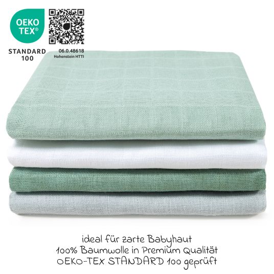 Makian Pannolino in mussola / panno in mussola 4 pezzi 70 x 70 cm - Bianco / Menta / Verde Iceberg / Grigio