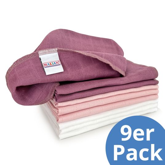 Makian Mullwindel / Mulltuch / Spucktuch / Pflegetuch 9er Pack 40 x 40 cm - Orchidee / Puder / Weiß