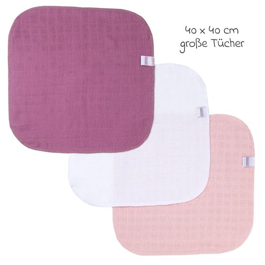 Makian Mullwindel / Mulltuch / Spucktuch / Pflegetuch 9er Pack 40 x 40 cm - Orchidee / Puder / Weiß