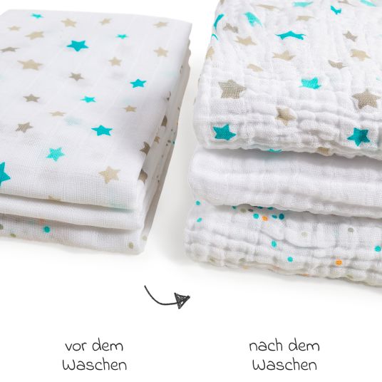 Makian Muslin diapers / muslin cloth 3-pack 80 x 80 cm - dots / stars / white
