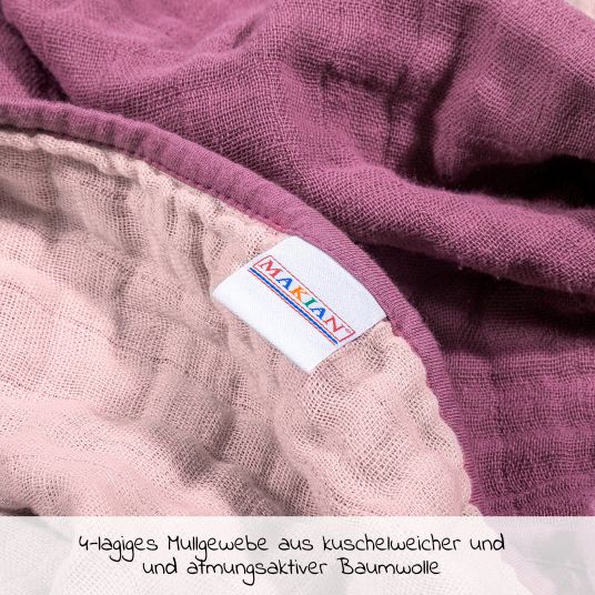 Makian Reversible cuddle blanket / baby blanket gauze 4-ply 70 x 100 cm - orchid powder