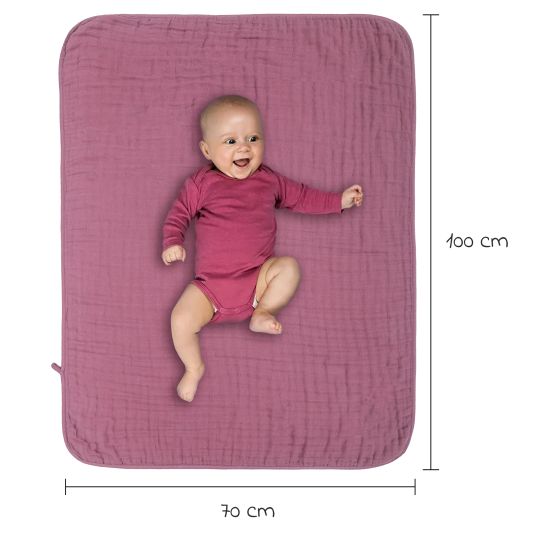Makian Reversible cuddle blanket / baby blanket gauze 4-ply 70 x 100 cm - orchid powder