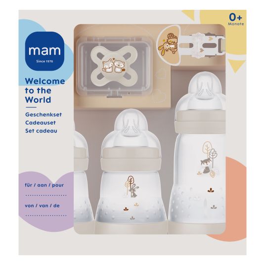 MAM 5-piece starter set Welcome to the world - 3 PP bottles Easy Start Anti-Colic, pacifier Start & pacifier chain - Beige