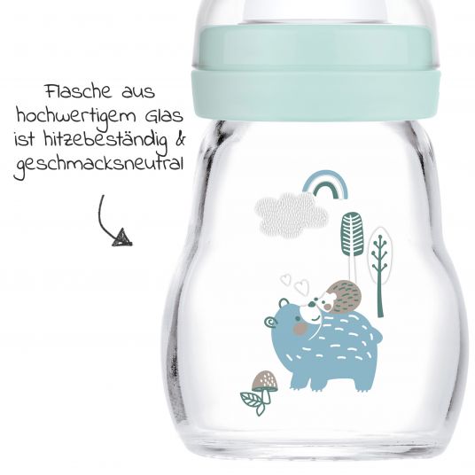 MAM Glas-Flasche 2er Pack Feel Good 170 ml - Silikon Gr. 1 - Bär & Igel