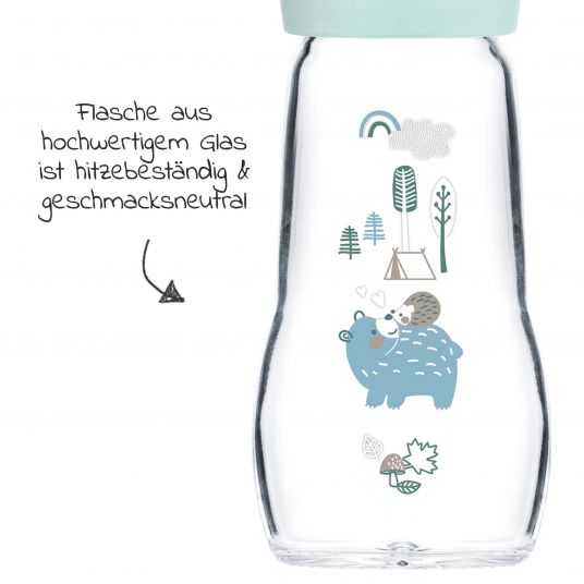 MAM Glass bottle 2-pack Feel Good Elements 260 ml - silicone size 1 - bear & hedgehog