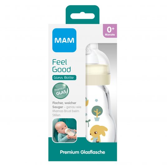 MAM Glas-Flasche Feel Good 170 ml - Silikon Gr. 1 - Hase & Küken