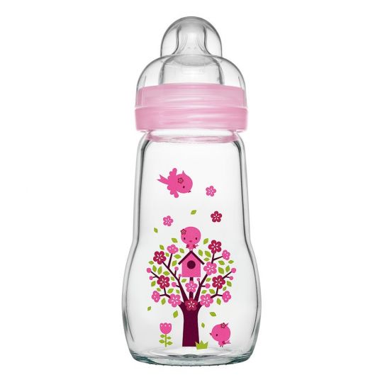 MAM Glass bottle Feel Good 260 ml - silicone size 1 - pink