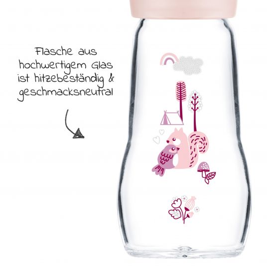 MAM Glas-Flasche Feel Good Elements 260 ml - Silikon Gr. 1 - Vogel & Eichhörnchen