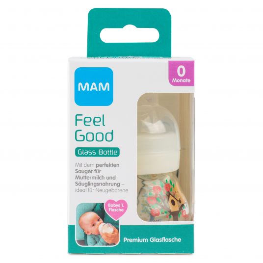 MAM Feel Good Glass Bottle 90 ml - silicone size 1