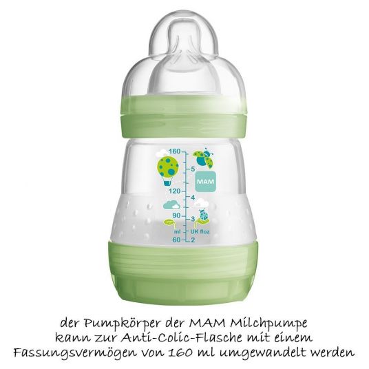 MAM Hand-Milchpumpe mit Anti-Kolik-Flasche - Grün