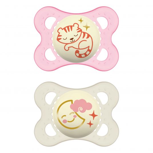 MAM Luminous pacifier 2-pack Night - Silicone 0-6 M - Tiger & Moon
