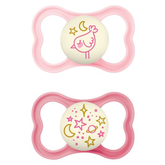 MAM Glow-in-the-dark soother 2-pack Supreme Night - silicone 6-16 M - pink