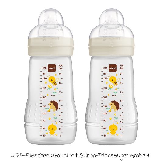 MAM PP bottle 2-pack Easy Active Baby Bottle 270 ml - silicone size 1 - bee & hedgehog