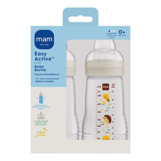 MAM PP bottle 2-pack Easy Active Baby Bottle 270 ml - silicone size 1 - bee & hedgehog