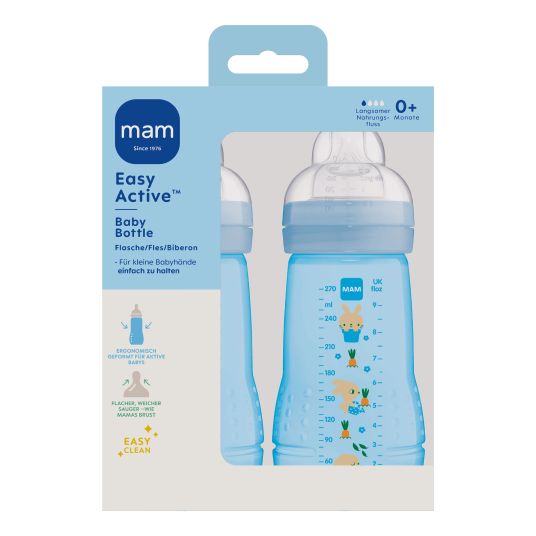 MAM PP-Flasche 2er Pack Easy Active Baby Bottle 270 ml - Silikon Gr. 1 - Hase - Blau