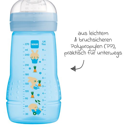 MAM PP-Flasche 2er Pack Easy Active Baby Bottle 270 ml - Silikon Gr. 1 - Hase - Blau