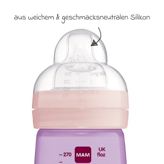 MAM PP-Flasche 2er Pack Easy Active Baby Bottle 270 ml - Silikon Gr. 1 - Katze & Schmetterling