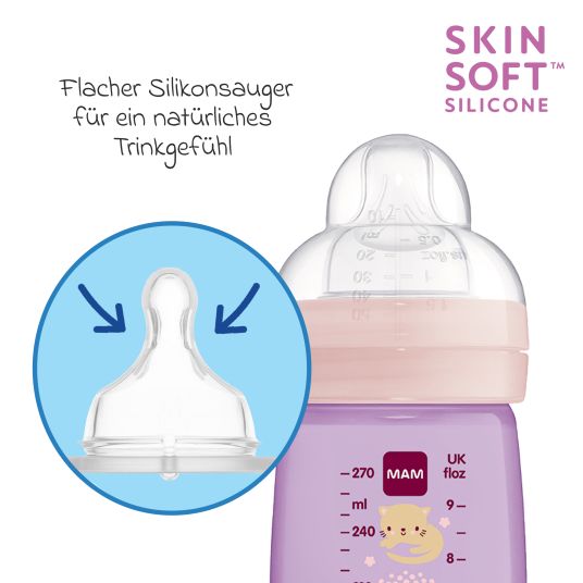 MAM PP-Flasche 2er Pack Easy Active Baby Bottle 270 ml - Silikon Gr. 1 - Katze & Schmetterling