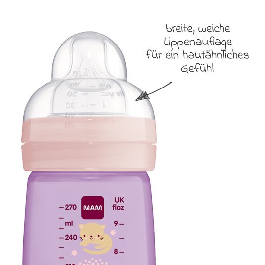 MAM PP-Flasche 2er Pack Easy Active Baby Bottle 270 ml - Silikon Gr. 1 - Katze & Schmetterling