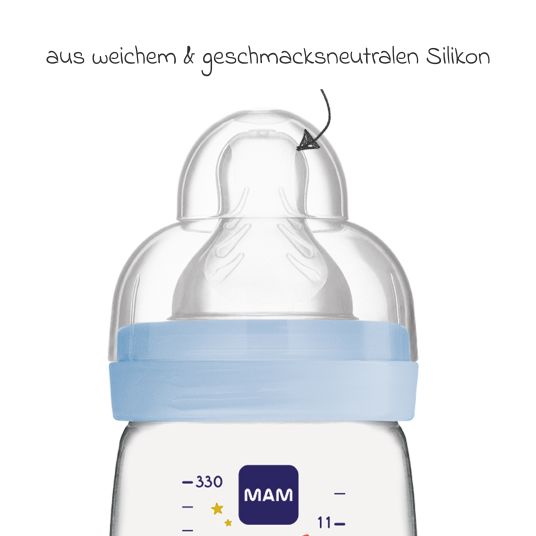 MAM Bottiglia in PP Confezione da 2 biberon Easy Active 330 ml - Silicone misura 2 - Spazio - Blu