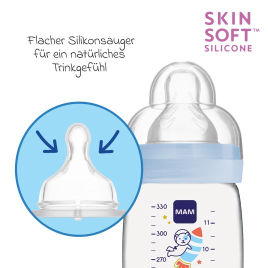 MAM Bottiglia in PP Confezione da 2 biberon Easy Active 330 ml - Silicone misura 2 - Spazio - Blu