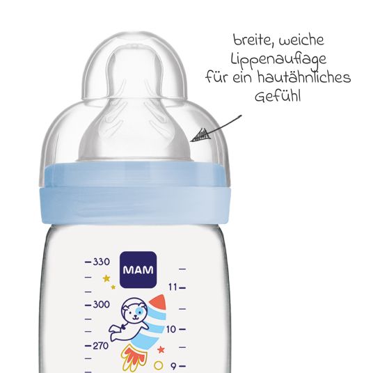 MAM Bottiglia in PP Confezione da 2 biberon Easy Active 330 ml - Silicone misura 2 - Spazio - Blu